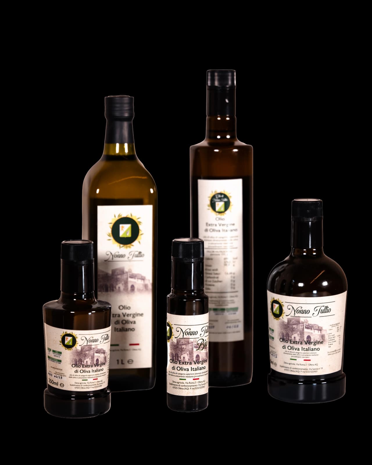 Composizione bottiglie Olio di Nonno Tullio