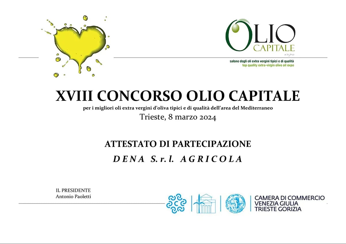 Attestato di partecipazione – XVIII Concorso Olio Capitale, Trieste 2024
